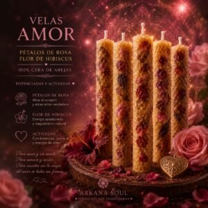 Vela Amor — Pétalos de Rosa y Flor de Hibiscus